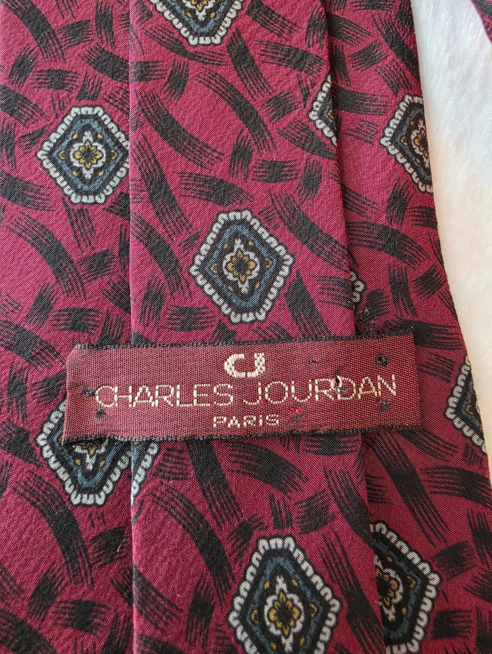 Vintage Charles Jourdan Red Medallion Silk Tie Classic Designer